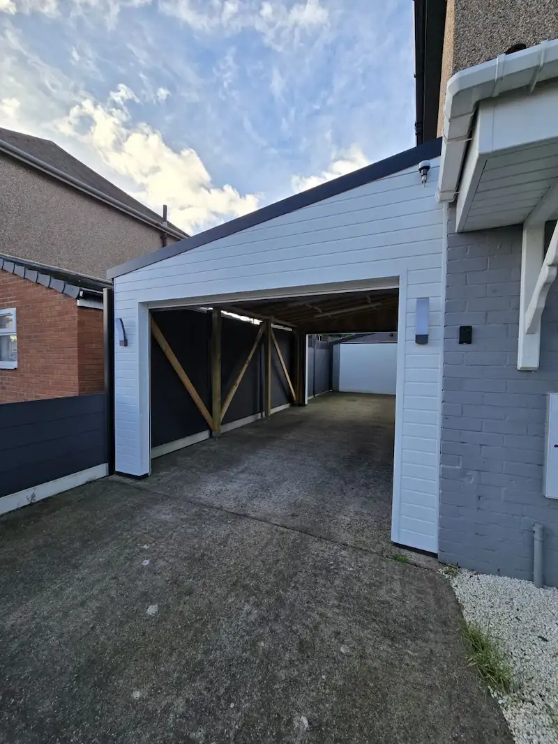 flat roof extension style carport with rubber roof built by ku designs in teesside