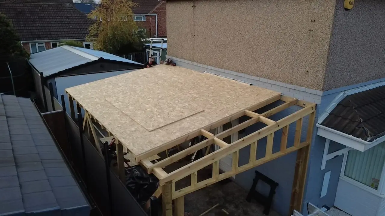 new roofing and roofline flat roof extension timber garage built by KU Designs Teesside